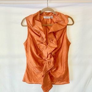 Orange - silk/linen feel crinkle dressy sleeveless top Farinaz